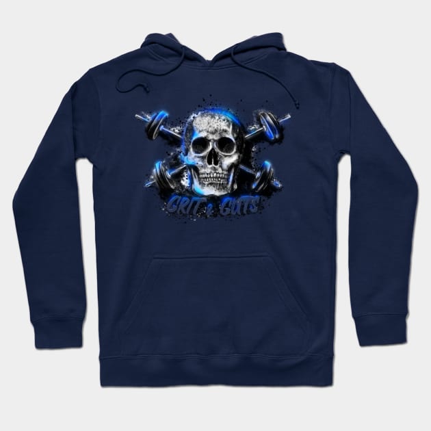 Grit and Guts Skull Neon Blue Hoodie by Jarrodjvandenberg